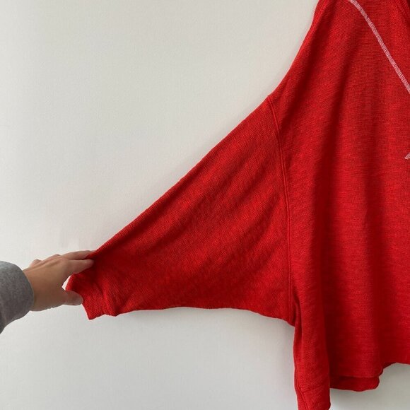 We The Free Come Again Tee Batwing Sleeve Round Neck Knit Casual T-Shirt Red XS - Picture 4 of 7